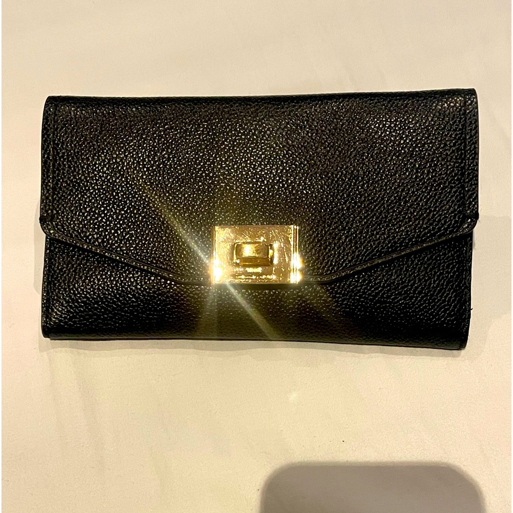 Like new MK black leather wallet with gold hardware
